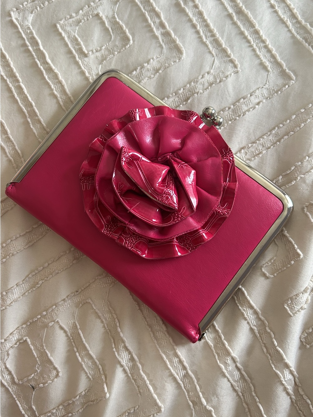 Elegant Women's Hot Pink Flower Clutch Wallet